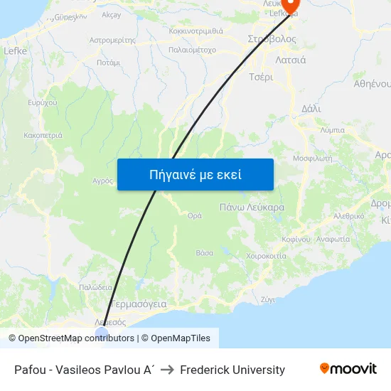 Pafou - Vasileos Pavlou A´ to Frederick University map