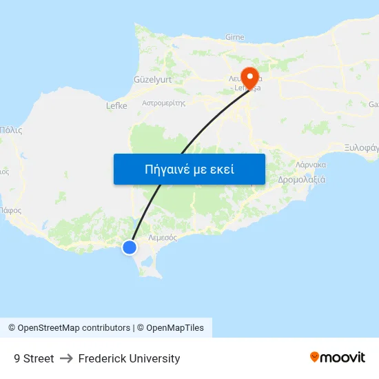 9 Street to Frederick University map