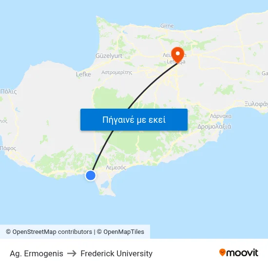 Ag. Ermogenis to Frederick University map