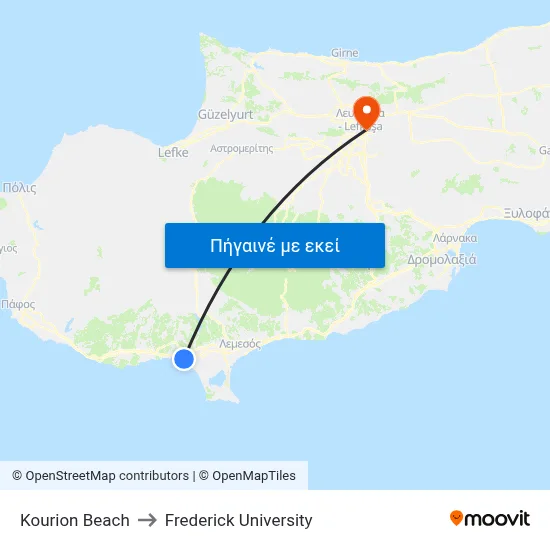 Kourion Beach to Frederick University map