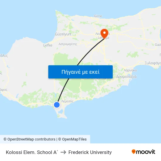 Kolossi Elem. School A´ to Frederick University map