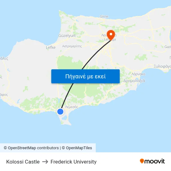 Kolossi Castle to Frederick University map