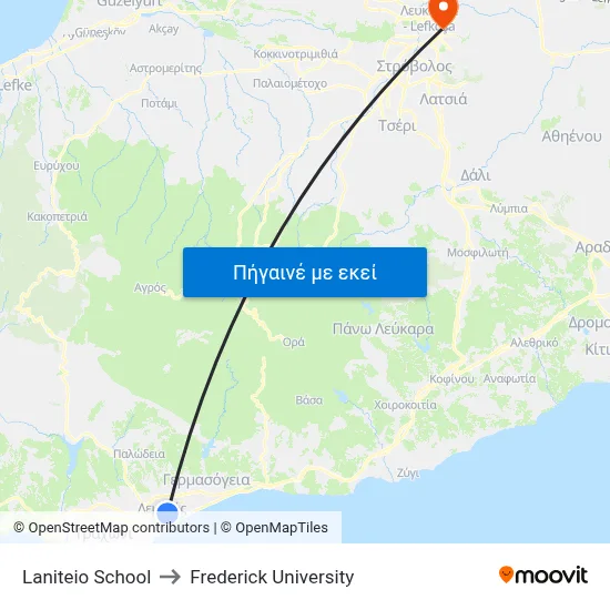 Laniteio School to Frederick University map