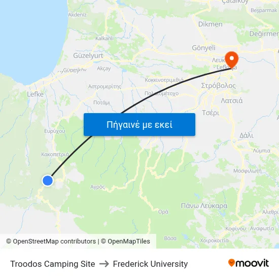 Troodos Camping Site to Frederick University map