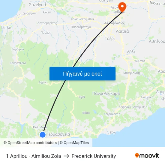 1 Apriliou - Aimiliou Zola to Frederick University map
