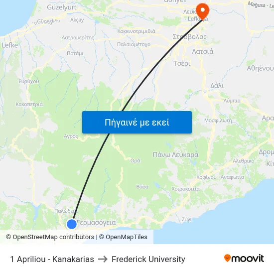 1 Apriliou - Kanakarias to Frederick University map