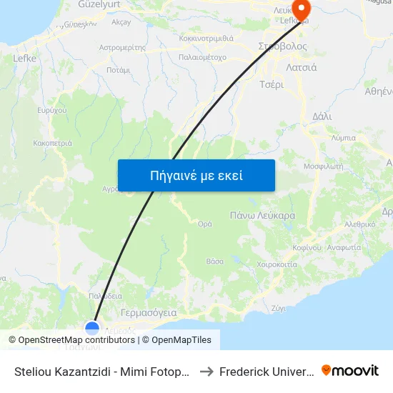 Steliou Kazantzidi - Mimi Fotopoulou to Frederick University map