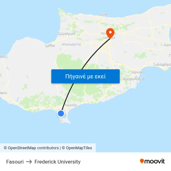 Fasouri to Frederick University map