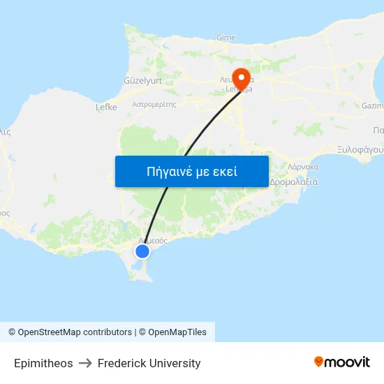 Epimitheos to Frederick University map