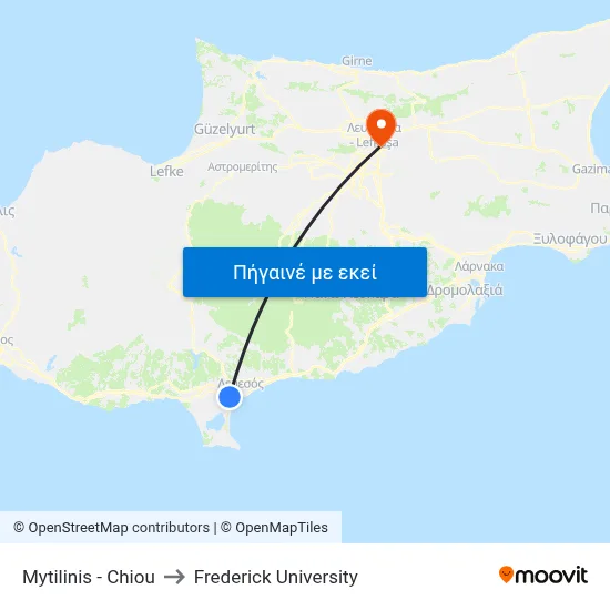 Mytilinis - Chiou to Frederick University map