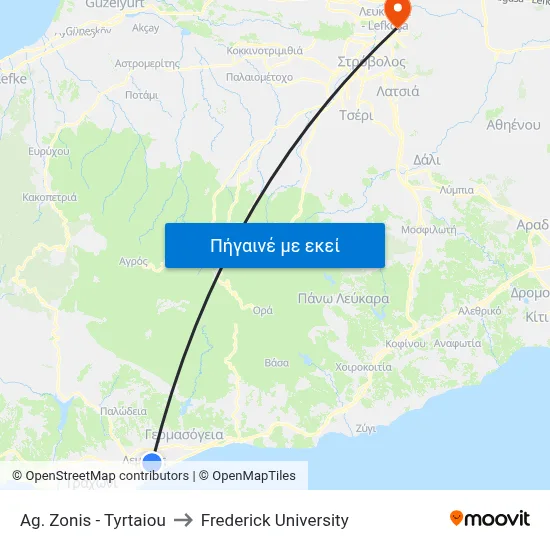 Ag. Zonis - Tyrtaiou to Frederick University map
