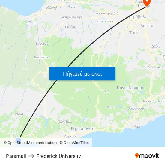 Paramali to Frederick University map