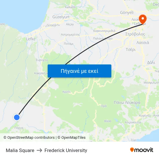 Malia Square to Frederick University map