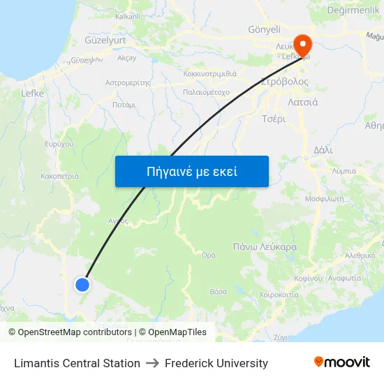 Limantis Central Station to Frederick University map