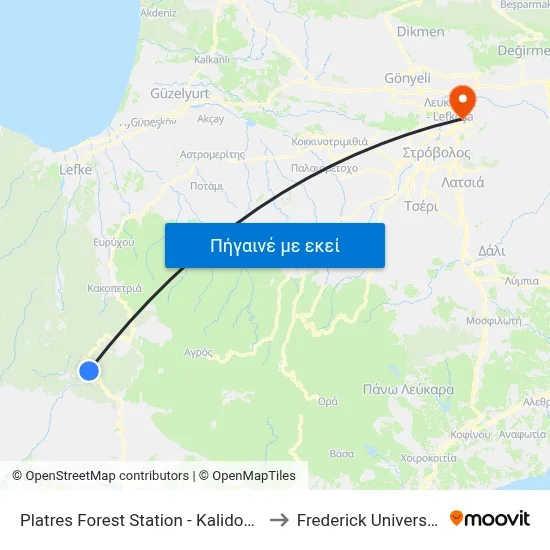 Platres Forest Station - Kalidonia to Frederick University map