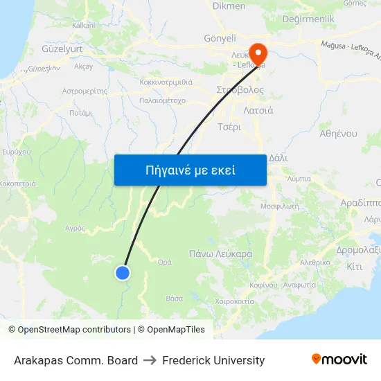Arakapas Comm. Board to Frederick University map