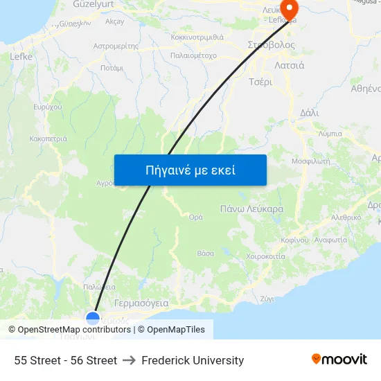 55 Street - 56 Street to Frederick University map