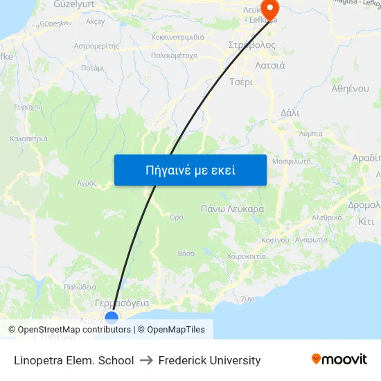 Linopetra Elem. School to Frederick University map