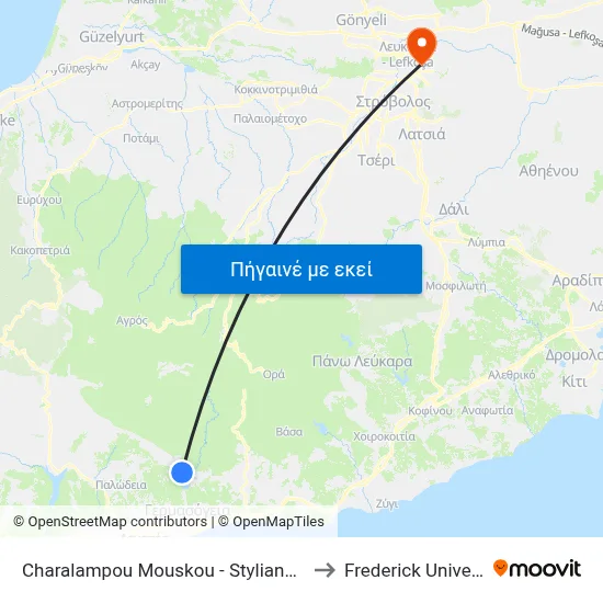 Charalampou Mouskou - Stylianou Lena to Frederick University map