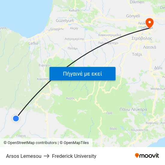 Arsos Lemesou to Frederick University map