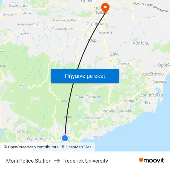 Moni Police Station to Frederick University map