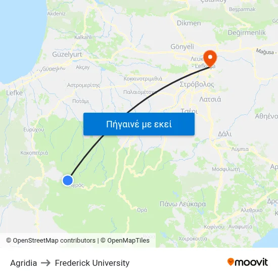 Agridia to Frederick University map