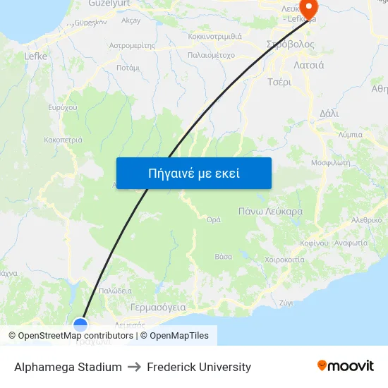 Alphamega Stadium to Frederick University map