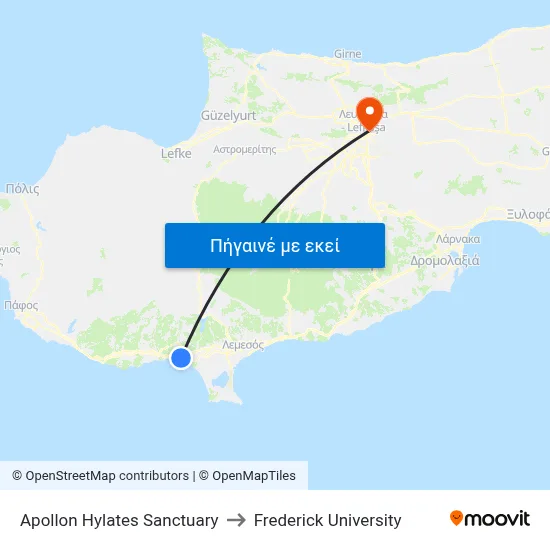Apollon Hylates Sanctuary to Frederick University map