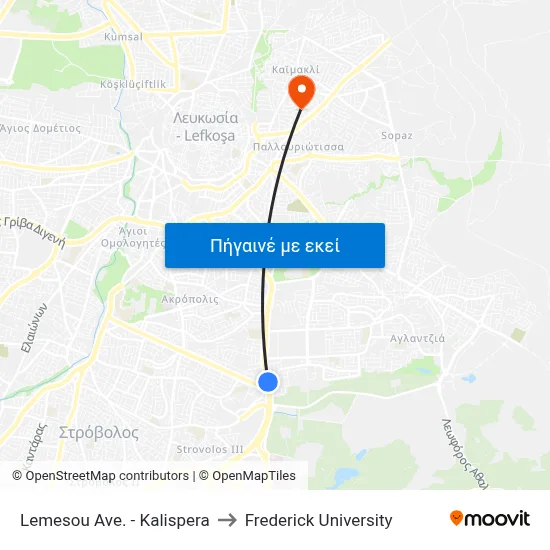 Lemesou Ave. - Kalispera to Frederick University map