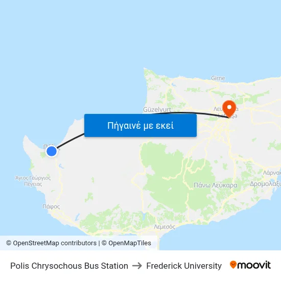 Polis Chrysochous Bus Station to Frederick University map