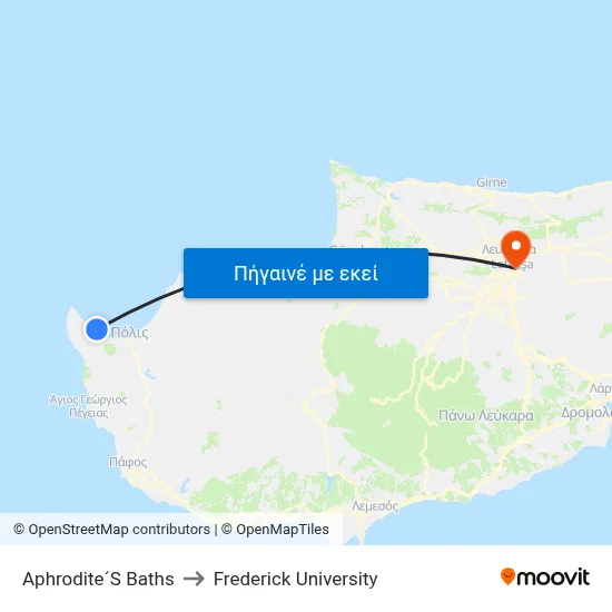 Aphrodite´S Baths to Frederick University map
