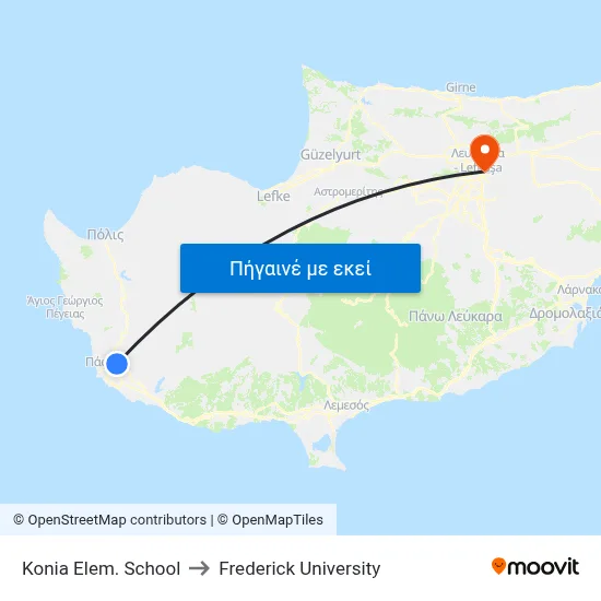 Konia Elem. School to Frederick University map
