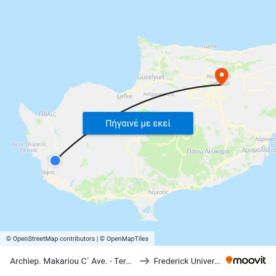 Archiep. Makariou C´ Ave. - Teratsou to Frederick University map