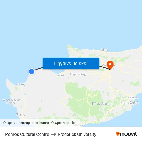 Pomos Cultural Centre to Frederick University map