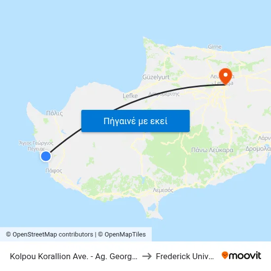 Kolpou Korallion Ave. - Ag. Georgiou Ave. to Frederick University map