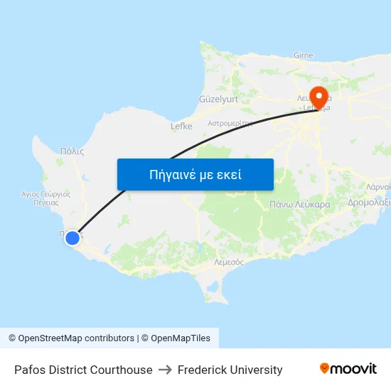 Pafos District Courthouse to Frederick University map