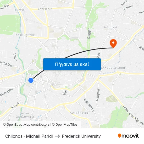 Chilonos - Michail Paridi to Frederick University map