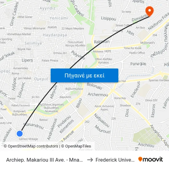 Archiep. Makariou III Ave. - Mnasiadou to Frederick University map