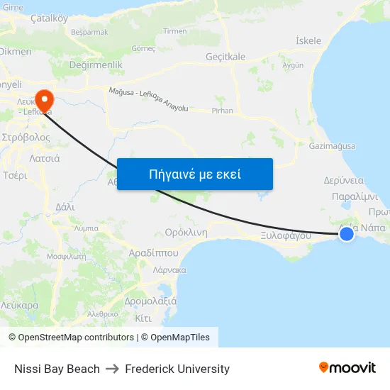 Nissi Bay Beach to Frederick University map