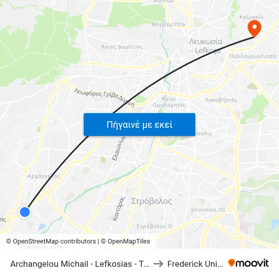 Archangelou Michail - Lefkosias - Troodous Hwy to Frederick University map