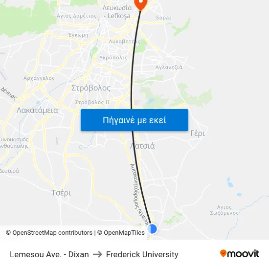 Lemesou Ave. - Dixan to Frederick University map