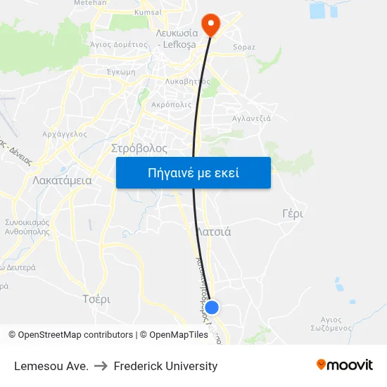 Lemesou Ave. to Frederick University map