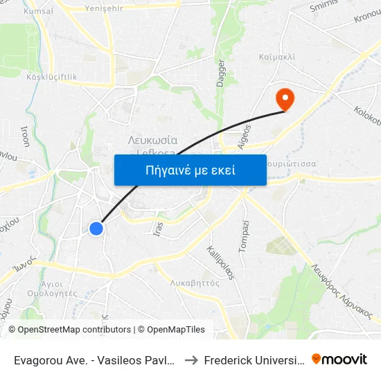 Evagorou Ave. - Vasileos Pavlou to Frederick University map