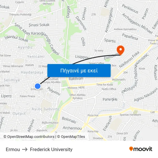 Ermou to Frederick University map