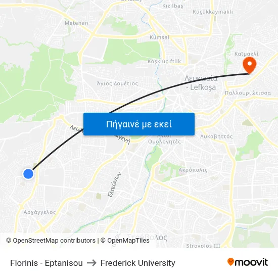 Florinis - Eptanisou to Frederick University map