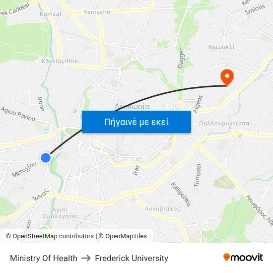 Ministry Of Health to Frederick University map