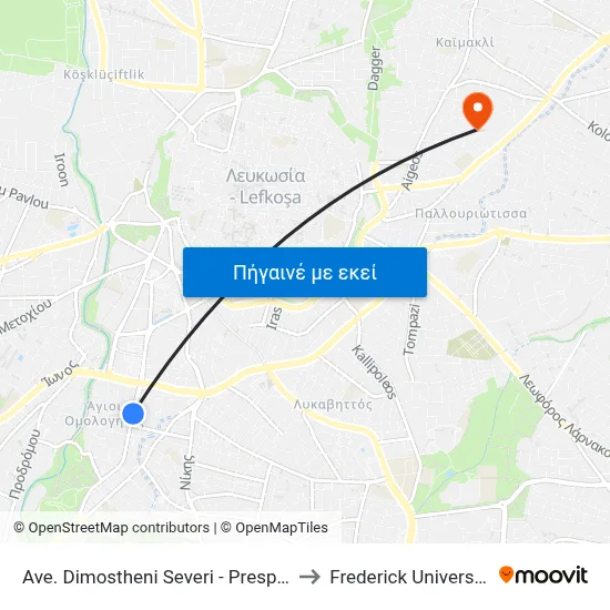 Ave. Dimostheni Severi - Prespas to Frederick University map