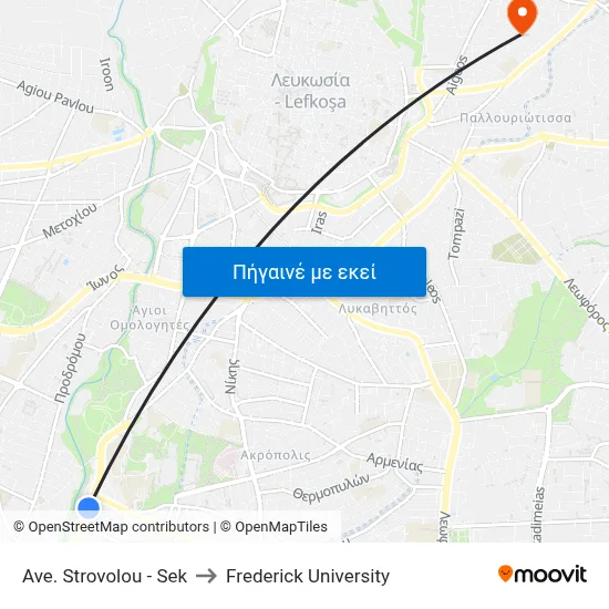 Ave. Strovolou - Sek to Frederick University map