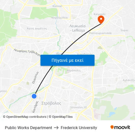 Public Works Department to Frederick University map