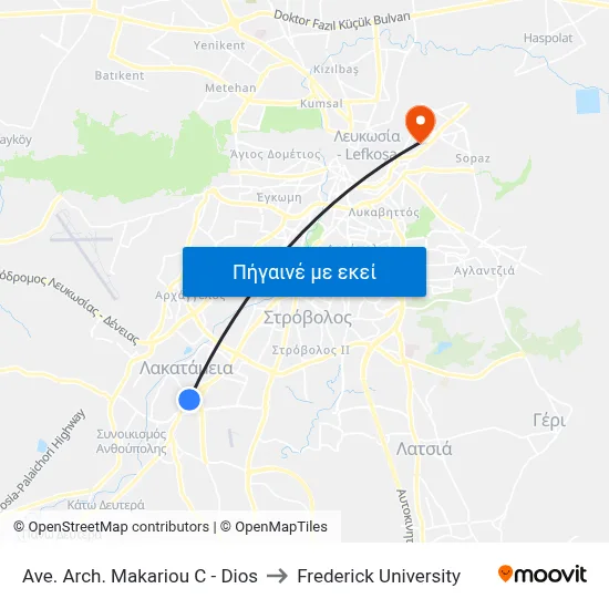 Ave. Arch. Makariou C - Dios to Frederick University map